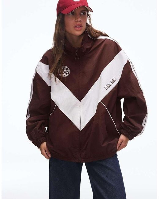 Bershka Brown Embroidered Technical Jacket