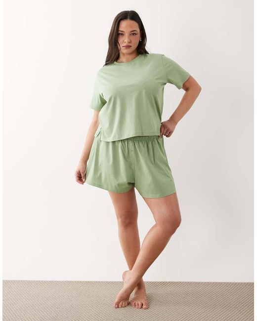 ASOS Green Asos Design Curve Mix & Match Cotton Pyjama Oversized Tee With Side Splits