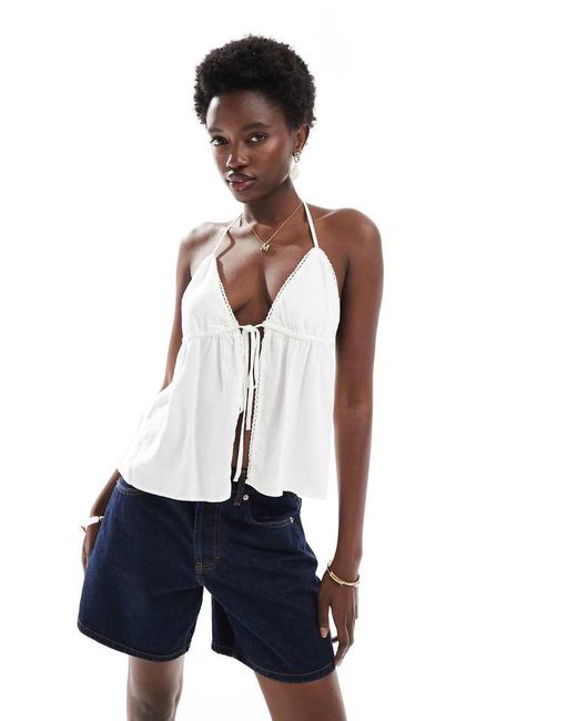 Pull&Bear White Linen Halterneck Top