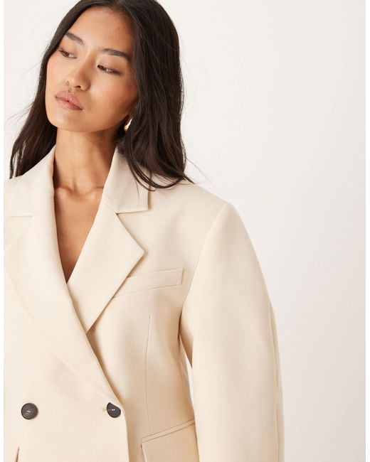 ASOS Natural Tailored Cocoon Sleeve Double Breasted Blazer
