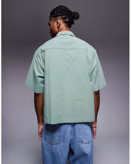 ASOS Blue Boxy Oversized Overhead Textured Shirt for men