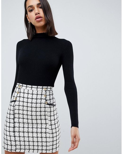 Lipsy Black 2 In 1 Dress With Checked Skirt In Mono