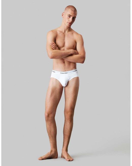 Calvin Klein White Icon Cotton Stretch 3 Pack Hip Briefs for men