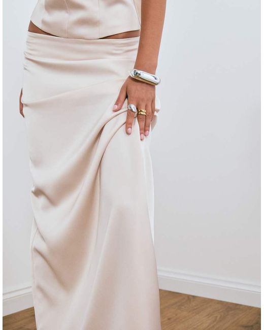 Lioness Blue Front Row Satin Column Maxi Skirt Co-ord