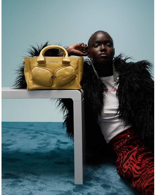 Bimba Y Lola Yellow Medium Leather Grab Bag With Detachable Strap