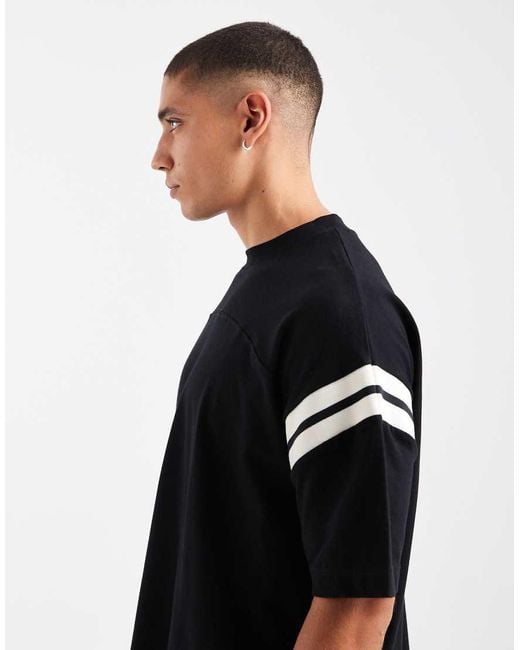 ASOS Oversized T-Shirt Van Zware Stof Met Rechte Pasvorm En Contrasterende Strepen in het Black voor heren