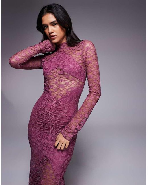 ASOS Purple Lace Maxi Dress With Cut Away Panel Detailing