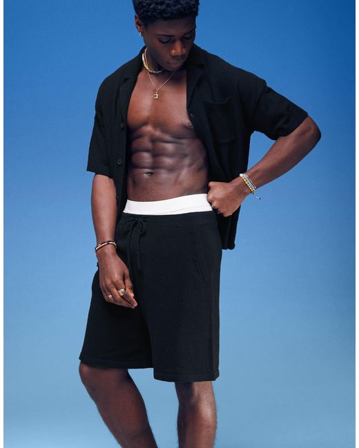 ASOS Blue Knitted Oversized Lightweight Textured Shorts Co-ord for men