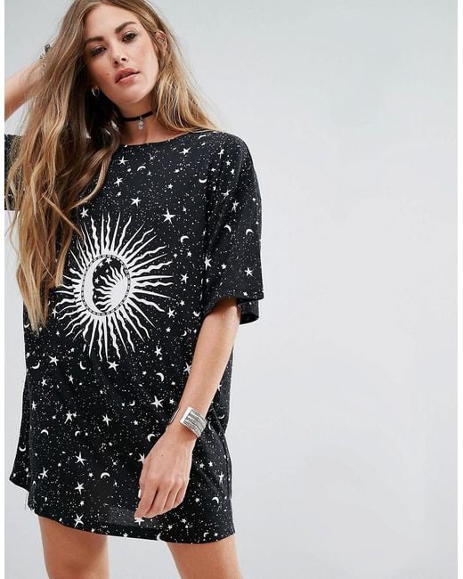 Motel Black Oversized T-shirt Dress With Moon And Stars Print