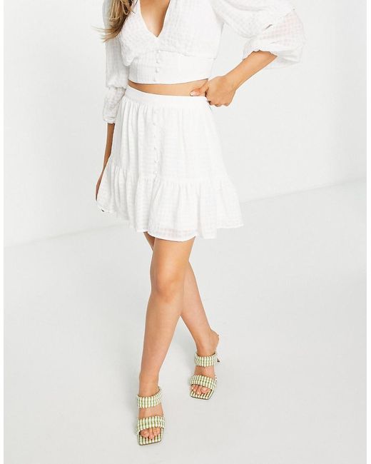 Forever New White Button Up Tiered Broderie Mini Skirt Co-ord
