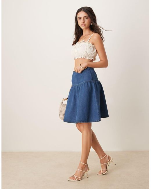 ASOS Blue Awkward Length Drop Waist Denim Skirt
