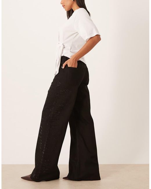 Vaqueros Negros Con Abalorios En Los Laterales De 100% Algodón Samantha De Mango de color White