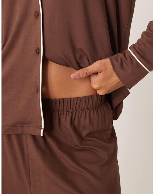 ASOS Natural Super Soft Long Sleeve Shirt & Pants Pajama Set