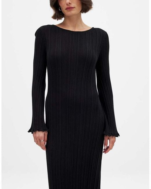 NA-KD Blue Knitted Round Neck Frill Maxi Dress