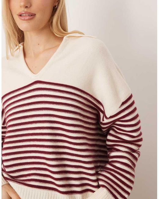 Mango Red V Neck Knitted Polo Top