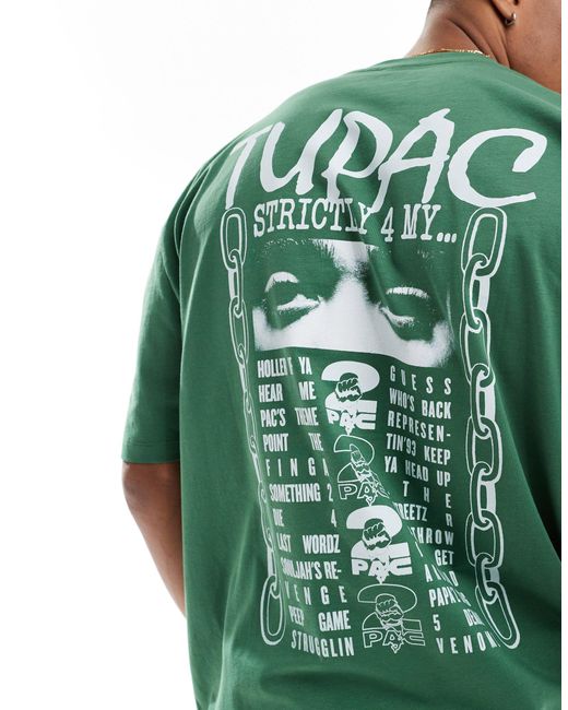 T-shirt unisexe oversize avec imprimé tupac sous licence ASOS en coloris Green