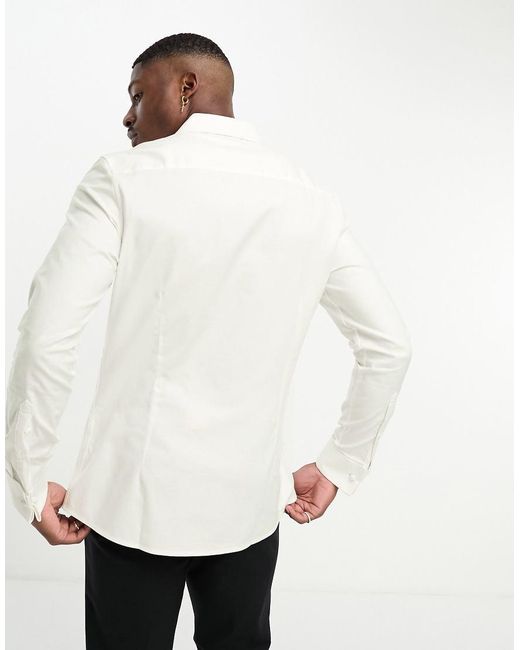 ASOS White Easy Iron Slim Fit Twill Shirt With Cutaway Collar And Double Cuff for men