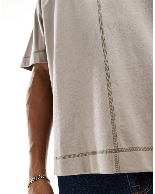 Camiseta marrón extragrande con detalle ASOS de hombre de color Gray
