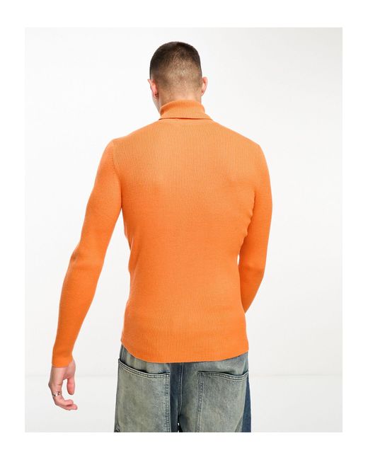 Pull col roulé en maille - vif Collusion pour homme en coloris Orange