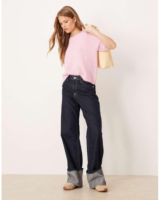Gina Tricot Gebreide Top Van Middelzware Stof Met Korte Mouwen En Ronde Hals in het Pink