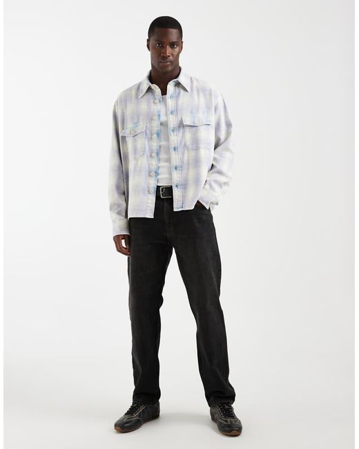 AllSaints White Santos Long Sleeve Check Shirt With Back Embroidery for men