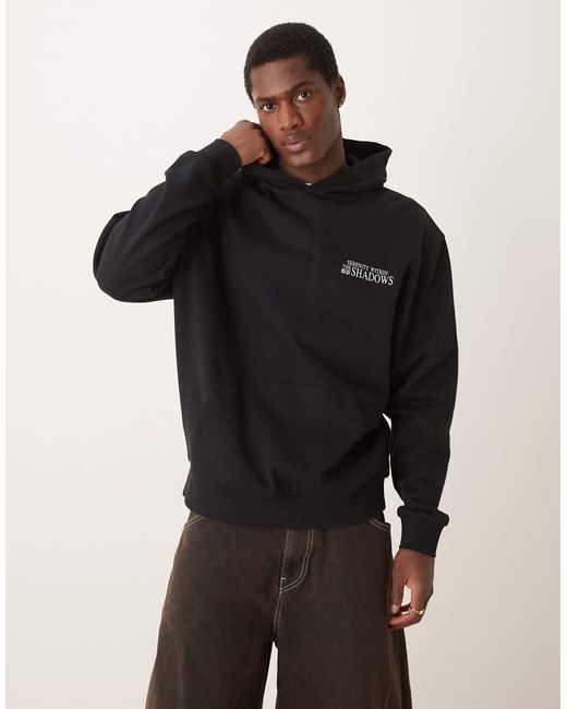 Felpa Oversize Nera Con Cappuccio E Stampa Monocromatica di ASOS in Black da Uomo