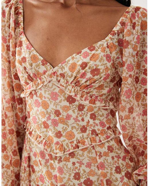 Miss Selfridge Brown Chiffon Long Sleeve Playsuit
