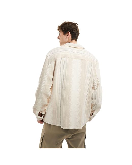 Pull&Bear Natural Aztec Stripe Long Sleeve Shirt for men