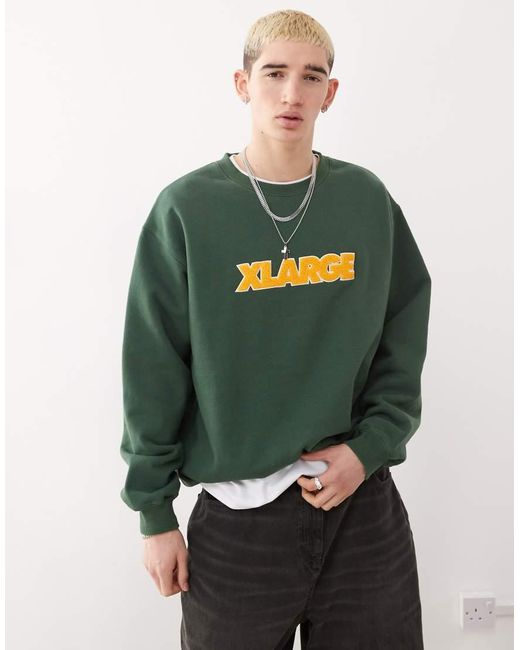 Xlarge Green Sweatshirt With Contrast Textured Logo for men