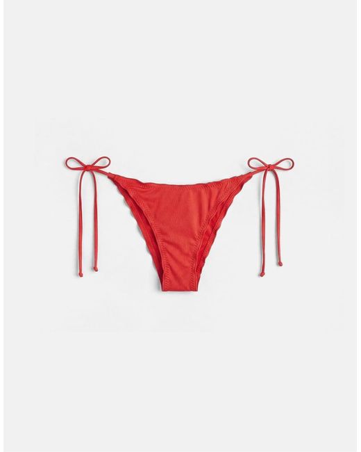 Pull&Bear Red Ruffled Bikini Bottoms