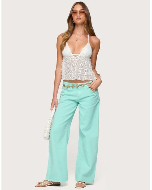 Edikted Blue Meela Sequin Net Halter Top