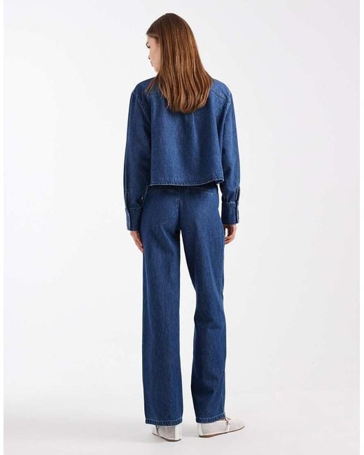 Vero Moda Blue Rae Pleat Front Wide Leg Jeans