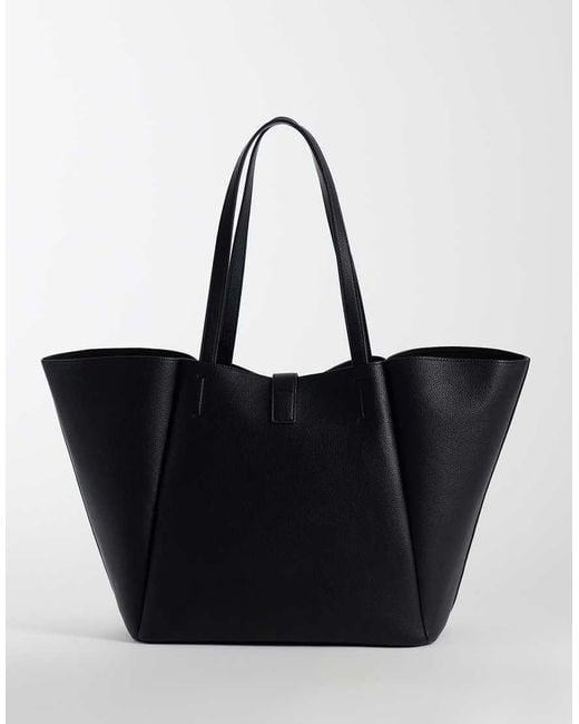 ASOS Black Winged Tote Bag With Lock Detail