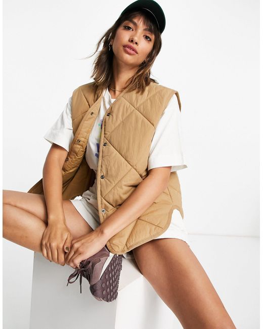 & Other Stories Natural Short Sleeve Nylon Quilted Vest