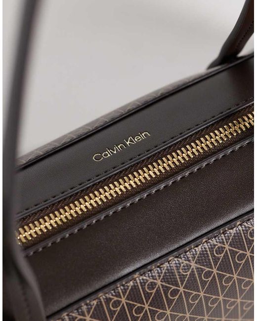 Calvin Klein Brown Bauletto Shoulder Bag With All Over Emblem Print