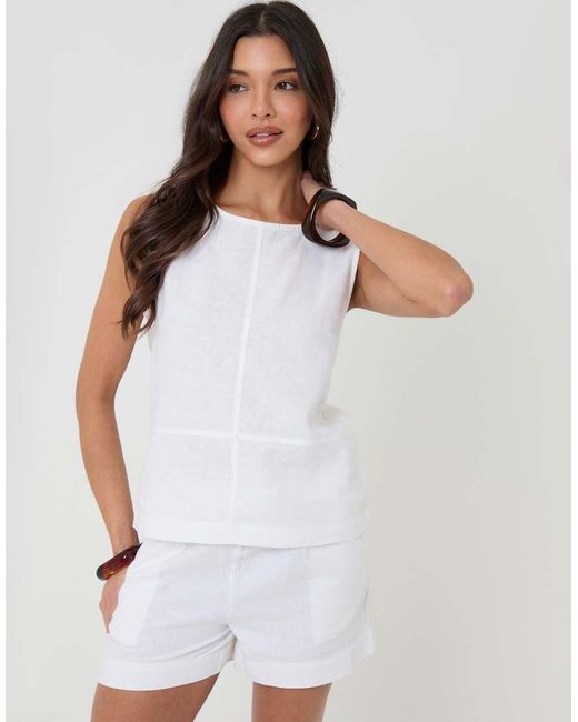 Threadbare White Linen Blend Tie-Back Shell Top