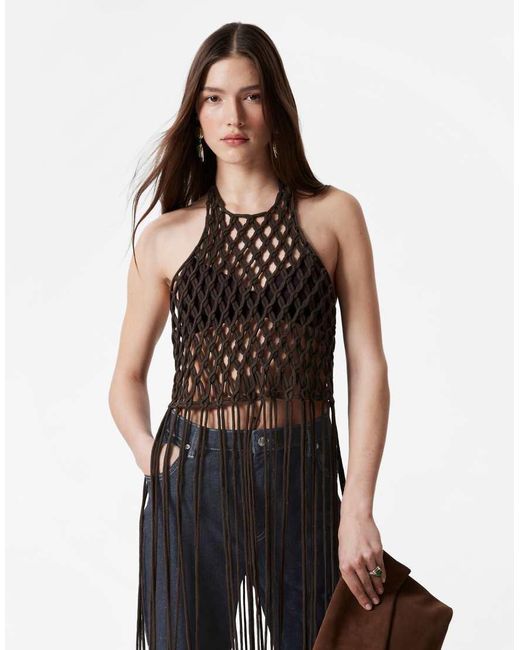 & Other Stories White Knitted Open Crochet Top With Maxi Length Fringing