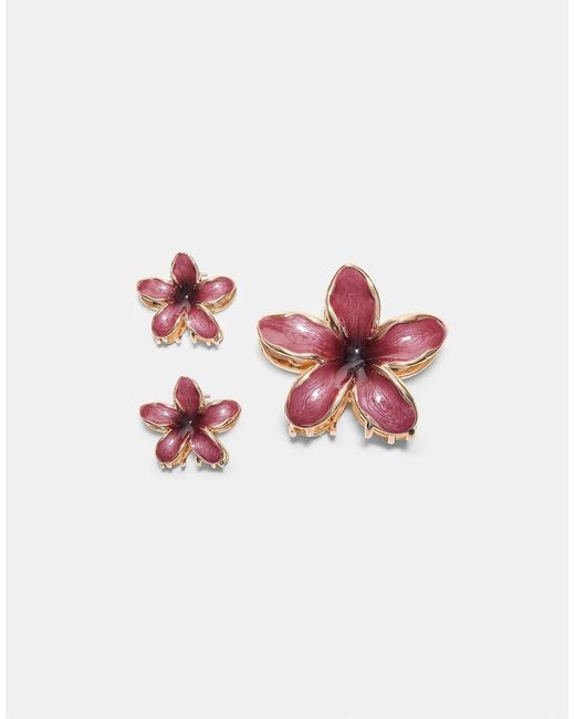 Stradivarius Red Pack Of 3 Floral Hair Clips