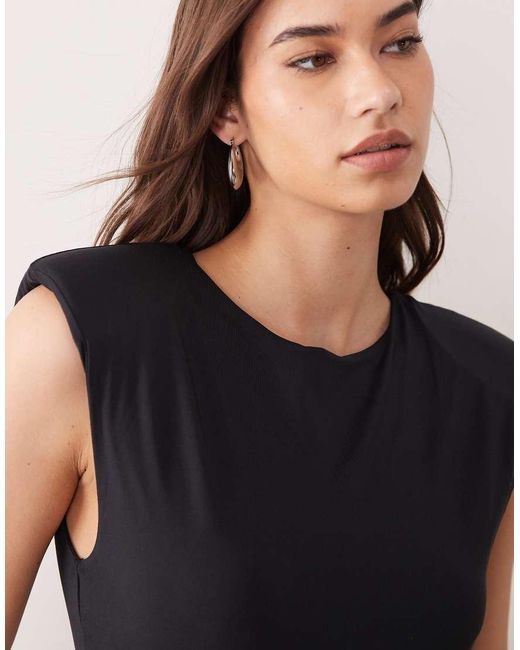 ASOS Black Slinky Sleeveless Shoulder Pad Bodysuit