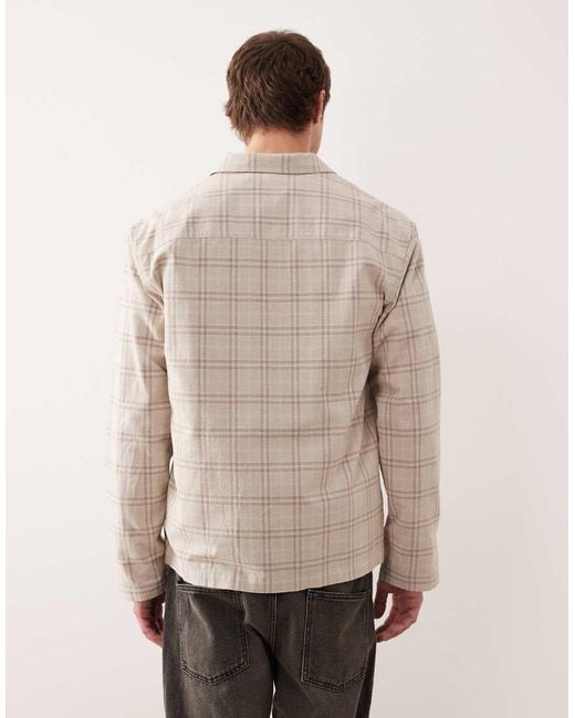 ASOS Natural Textured Plaid Overshirt for men