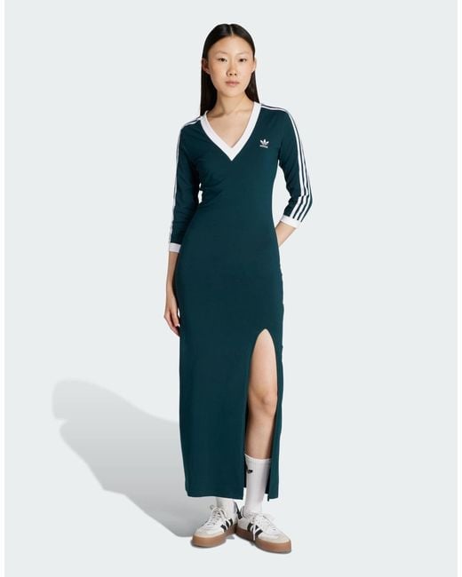 Adicolor classics - robe longue à 3 bandes - lierre aurore et blanc Adidas Originals en coloris Blue