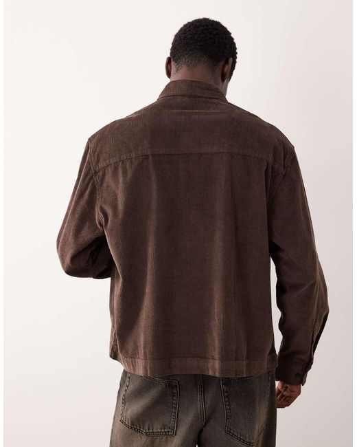 ASOS Brown Boxy Oversized Cord Rugby Shirt for men