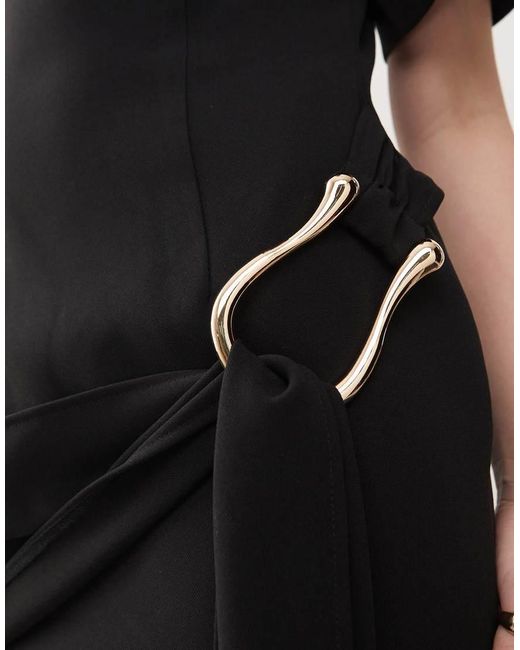 Lioness Natural Martini Structured High Neck Drape Waist Metal Hardware Detail Mini Dress
