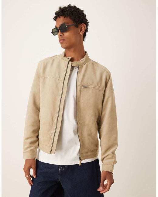 Mango – bikerjacke aus wildlederimitat in Natural für Herren