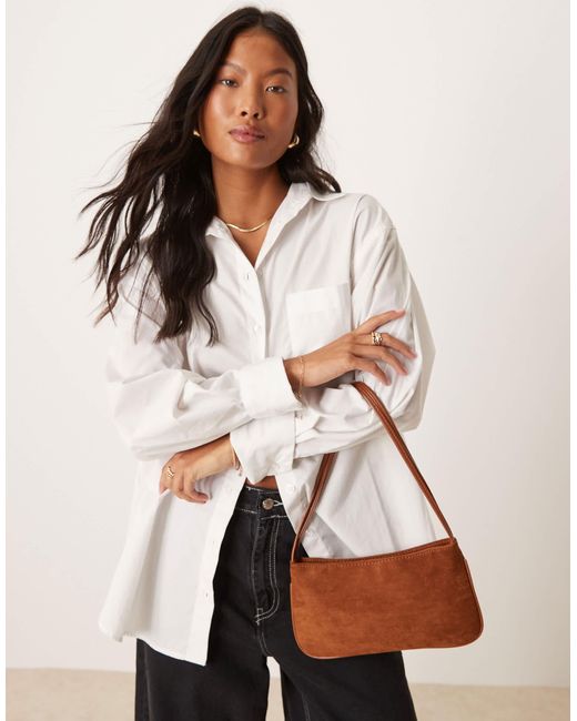ASOS Brown Faux Suede Shoulder Bag With Skinny Straps
