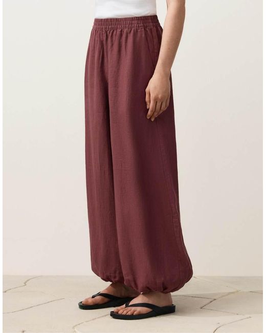 Oysho Red 100% Linen Bloomer Trousers