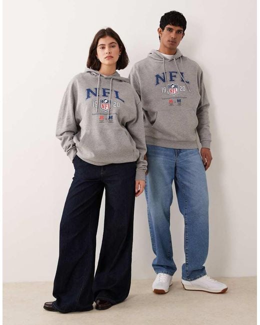 ASOS Gray Unisex Oversized Hoodie With Nfl Prints