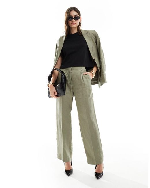 & Other Stories Green Linen Relaxed Trousers