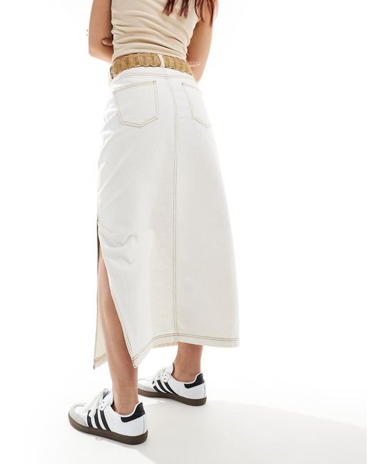 Don't Think Twice White Dtt Side Split Contrast Thread Denim Maxi Skirt