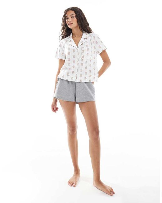 Hollister White Short Sleeve Button Down Pyjama Shirt